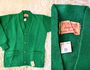 Cárdigan Deadstock Años 50 Suéter Lana Verde Tejido Niños Suéter Talla 8 - Imagen 1 de 4