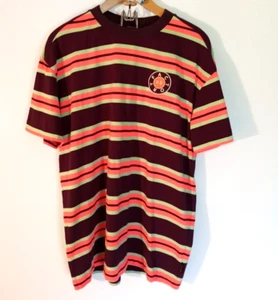 Scotch & Soda Men's Neon orange Chocolate Brown Striped Shirt Size Medium M - Picture 1 of 5
