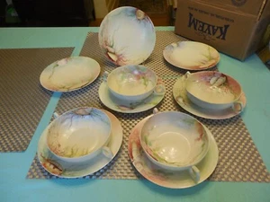 SELTENE antike T&V Limoges handbemalte Porzellan Suppenschalen & Teller 11 Teile - Bild 1 von 10