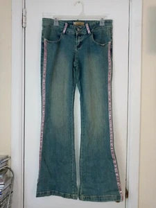 Jou Jou Womens 9/10 Jeans Medium Wash Hippie Jeweled Loops & Sides Flare Leg - Picture 1 of 8