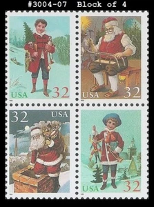 USA5 #3004-07 MNH BL4 Santa and Children - Bild 1 von 1