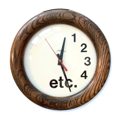 Vintage 1980s ‘etc.’ Wall Clock in Solid Oak Frame by WUERSCH of Fall River, MA Cover