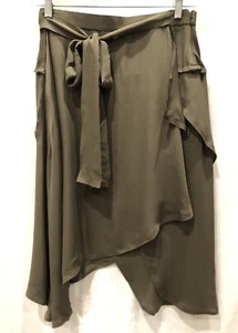 J W ANDERSON Olive Silk Raw Edge Tie Skirt 4 $650 - Picture 1 of 6