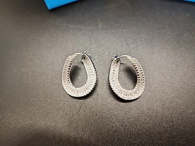 Pendientes de aro de rodio circonita cúbica blanca sobre 925 3,20 ctw firmados rocío para JTV Foto 1 de 4