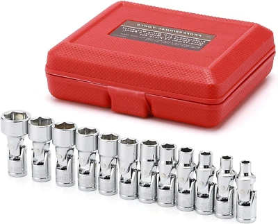 12PCS 1/4" Drive Universal Joint Socket Set 6 Point Metric Universal Flex Socket - Image 1 of 4