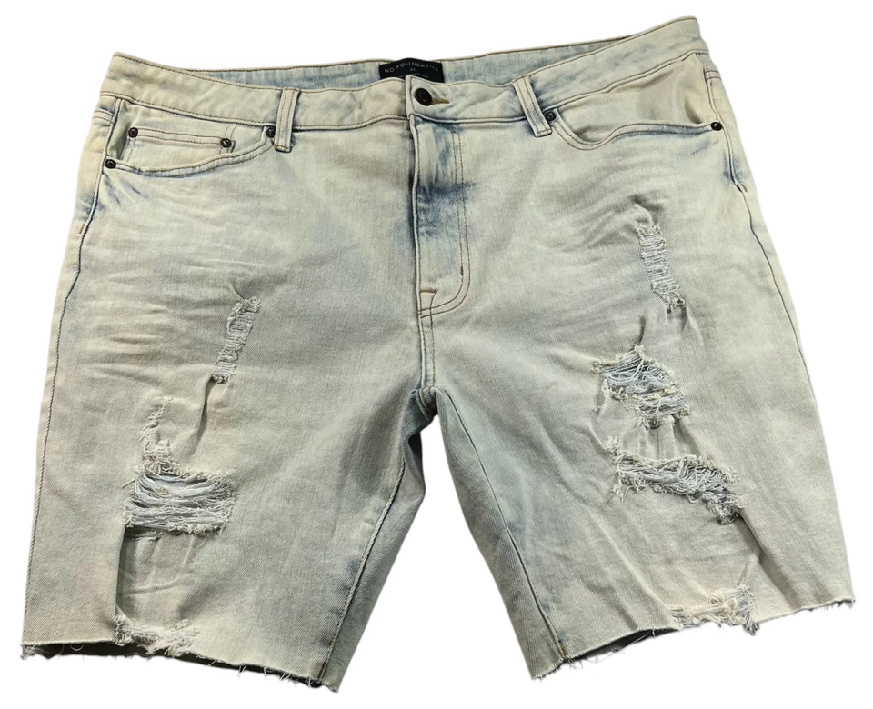 No Boundaries 短裤女式 42 码蓝色酸洗口袋弹力破旧 — 第 1/4 张图片