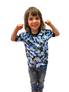 T Shirt - Kids - Blue Camo - Crew - Australian Made - Army & Military - Picture 1 of 2
