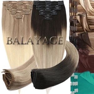 Extensiones de cabello humano AAAA+ con clip real Remy 8 piezas barrido/sombreado de cabeza completa - Imagen 1 de 45