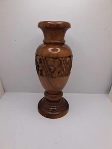 Vintage Nussbaum dunkles Holz handgeschnitzt Vase verziertes Blumendesign 9" Sockel Sockel - Bild 1 von 11