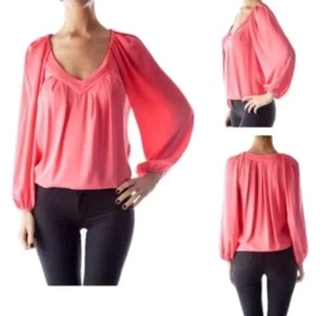 diane von furstenberg Cahill Stretch Silk Blouse Size 12 Coral Pink - Picture 1 of 9