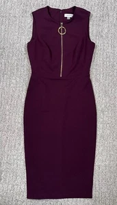 Calvin Klein Women's Dress Size 2 Purple Plum Front Zip Logo Brand New Clean - Picture 1 of 7