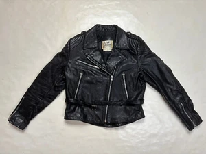 Vintage Berman's Women's 12 Black Leather Biker Motorcycle Moto Racer Jacket - Picture 1 of 24