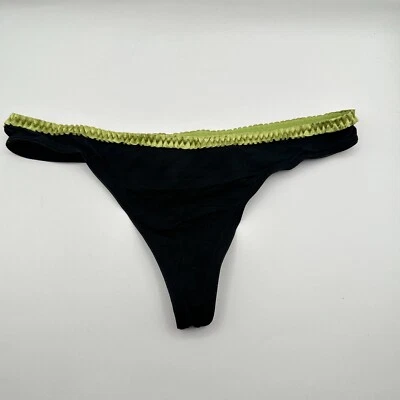 Panty Tanga Maidenform Talla 6 Negro Nylon Verde Satinado Borde Elastizado Playa Foto 1 de 4