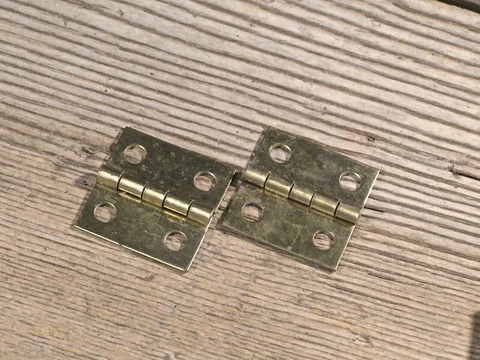 2 Old Door Butt Hinges Solid Brass 1 X 1" Jewelry Box Vintage Small Light Duty Cover