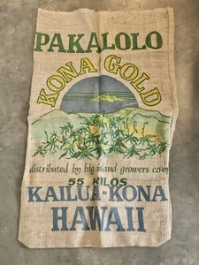 PAKALOLO KAILUA KONA GOLD BIG ISLAND HAWAII ADVERTISING BURLAP COFFEE Weed BAG - Picture 1 of 6