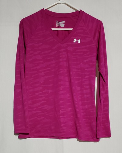 Top da corsa Under Armour donna aderente piccolo strato base manica lunga viola usato in ottime condizioni