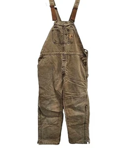 Carhartt R27 CHT Sandstone Duck Bib Overall Canvas Quilt Lined Size 48x32 USA - Picture 1 of 21