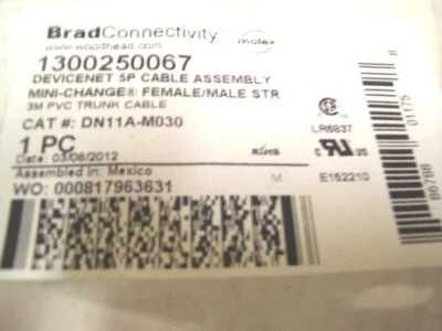 NOVO NA CAIXA MOLEX 130025-0067 (DN11A-M030) MINI-CHANGE DE 5P M TO F DEVICENET P2494 - Imagem 1 de 4