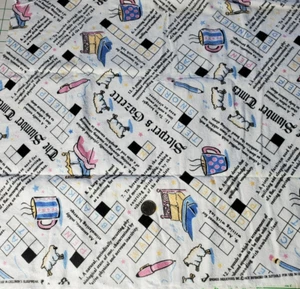 5/8 Yds Sheep Sleepers Gazette Slumber Times Crossword Flannel Quilting Fabric - Picture 1 of 7