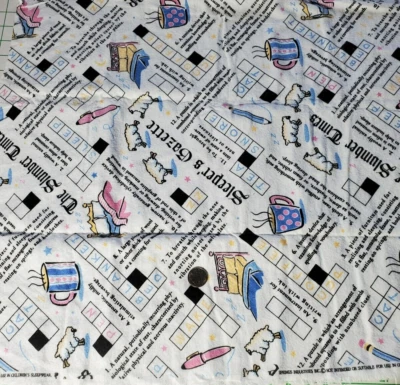 5/8 Yds Sheep Sleepers Gazette Slumber Times Crossword Flannel Quilting Fabric - Image 1 of 4