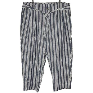 Madewell Womens Pant 20 Blue White Stripe Linen Cotton Paperbag High Rise Belted - Picture 1 of 24