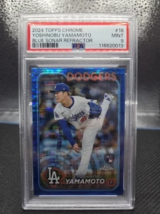 2024 Topps Chrome Yoshinobu Yamamoto Blue Sonar Refractor #/125 (RC) PSA 9 *Lesen - Bild 1 von 5