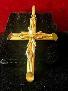 18k GOLD KREUZ RELIGIÖS ANHÄNGER PERLE 2' L VINTAGE 7,9 GRAMM - Bild 1 von 16