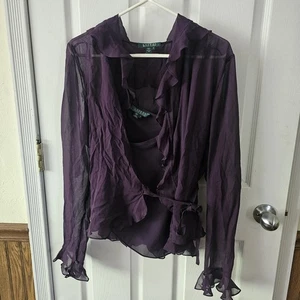 Lauren Ralph Lauren lila Rüschen Bluse & Camisole 100% Seide 16 Fairy Whimsic - Bild 1 von 12