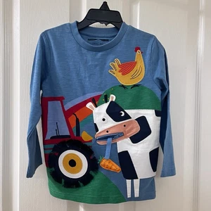 Next UK Farm Cow Tractor Applique Long Sleeve T-Shirt Rainbow Boys Size 2-3 yrs - Picture 1 of 12
