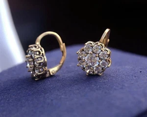 2 Ct Round Cut Lab-Created Diamond Drop Earrings In 14k Yellow Gold Plated - Picture 1 of 5