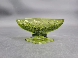 Vintage Indiana Glass "Pineapple & Floral" Diamond Shaped Avocado Green Compote - Picture 1 of 24