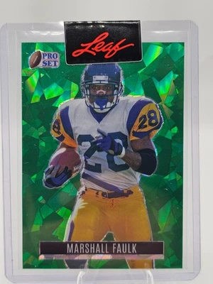 2023 Leaf Pro Set Marshall Faulk 1/1 Pre-Production Proof Green Cracked Ice Rams - Image 1 of 2