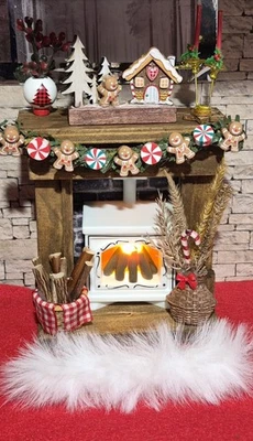 Dolls House Christmas Fireplace With Gingerbread Decorations and Working Fire  - Image 1 of 4