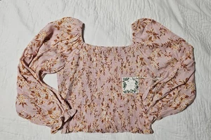 Celsea & Violet Girls Size XL (16) Long Sleeve Pink Floral smocked blouse/FM1 - Picture 1 of 3