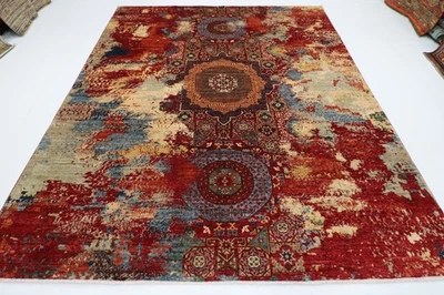 8 x 10 ft Abstract Mamluk Area Rug Afghan Hand Knotted Veg Dye Wool Bedroom Rug - Image 1 of 4