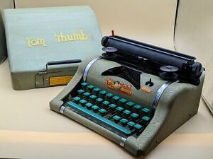 Vintage 1950’s TOM THUMB Working Typewriter w Metal Case Great Graphics