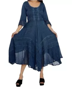 Lapogee Bohemian Dress with Corset Bodice -Women's Free Size - Blue - NWT - Picture 1 of 12