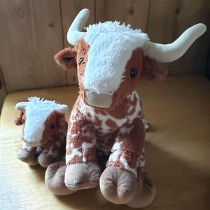 Build A Bear Longhorn Cow Stuffed Plush + baby - Stuffed Animals Set Rare - Picture 1 of 12