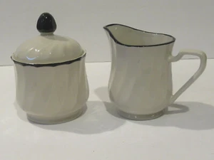Vintage RARE S Swirl Black 355 Japan Black and White Sugar and Creamer Set - Picture 1 of 8