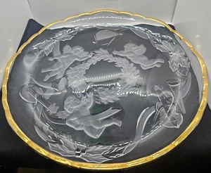 Park Avenue Crystal Angels Cherubs Instruments Frosted 15" Platter Gold Rim - Picture 1 of 3