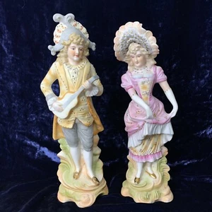 Paulux Porcelain Gold Accents 13” Figurines Japan Man Woman 14th Century Couple - Picture 1 of 19