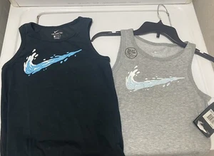 NEW NIKE DRI-FIT BASKETBALL "Swoosh Splash Tee" BOY'S BLACK Grey TANK TOP XS - Picture 1 of 7