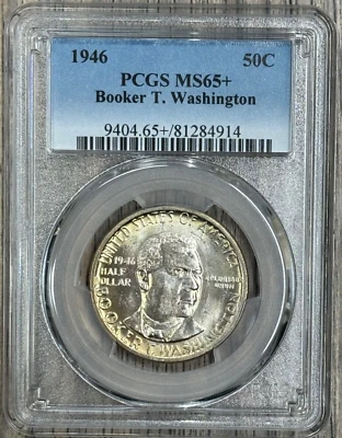 1946 P Booker T Washington Commemorative Half Dollar 90% Silver Coin, PCGS MS65+ - Image 1 of 4