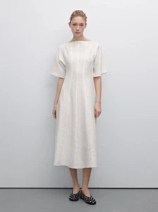 Massimo Dutti Damen Kleid Leinen Naht Design Mittellang - Bild 1 von 8