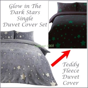 Glow In The Dark Stars SINGLE Teddy Duvet Cover Set NEW Teddy Fleece Bedding - Picture 1 of 24