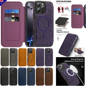 For iPhone 16e 16 15 14 13 12 Pro Max Plus MagSafe Magnet Case RFID Wallet Cover - Picture 1 of 73