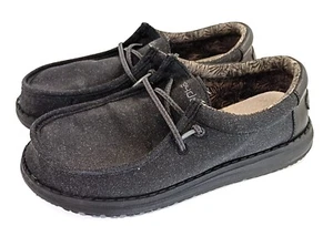 Hey Dude "Wally Youth" charcoal black fabric loafers Y3 / L4 (youth 3, ladies 4) - Picture 1 of 8