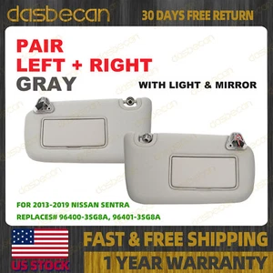 Pair Left & Right Gray Sun Visor w/ Mirror Light For Nissan Sentra 2013-2019 - Picture 1 of 7