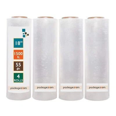 Stretch Wrap 4 Rolls 18" x 1500 Ft Heavy Duty Industrial Shrink Film Clear - Image 1 of 4