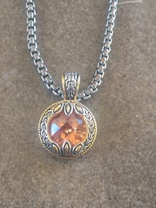 Vintage Metal Tear Drop Shape Necklace Pendant Amber Tone Stone Pendant Jewelry - Picture 1 of 11